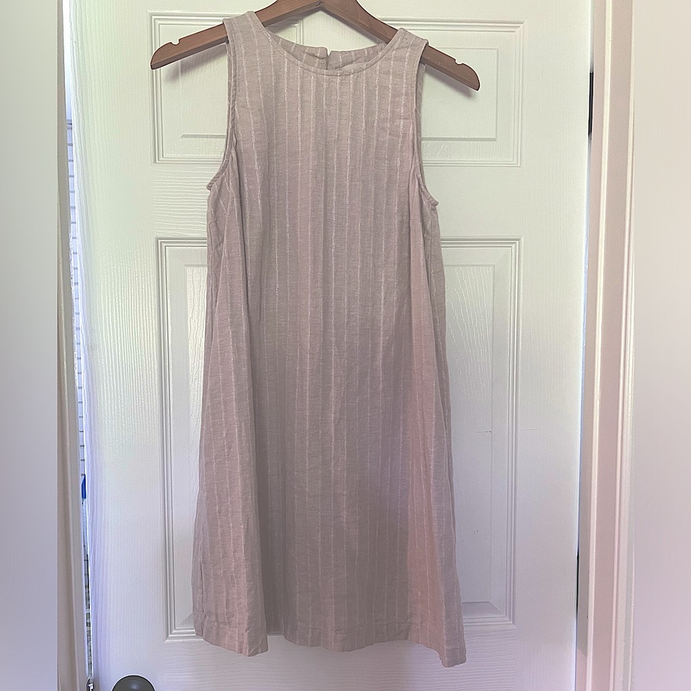 LOFT Tan Linen Blend Pinstripe Dress